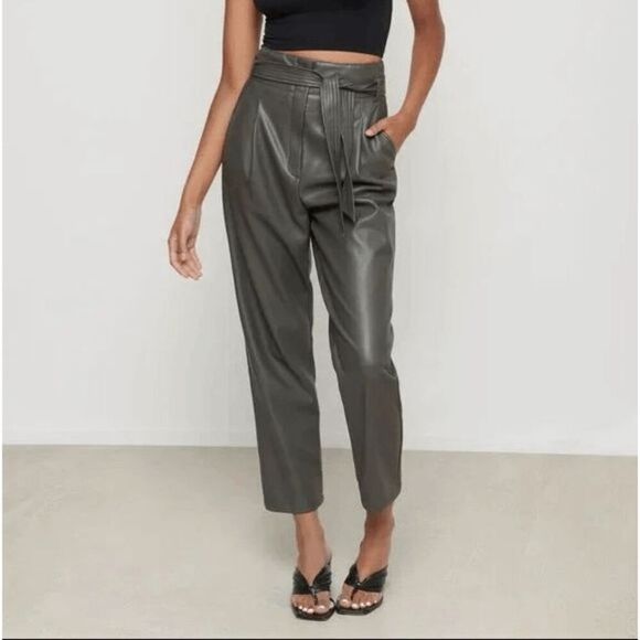 Dynamite Women's Gigi Carrot Paper Bag Vegan Leather Pants Gray sz 8 NWT - Picture 1 of 8